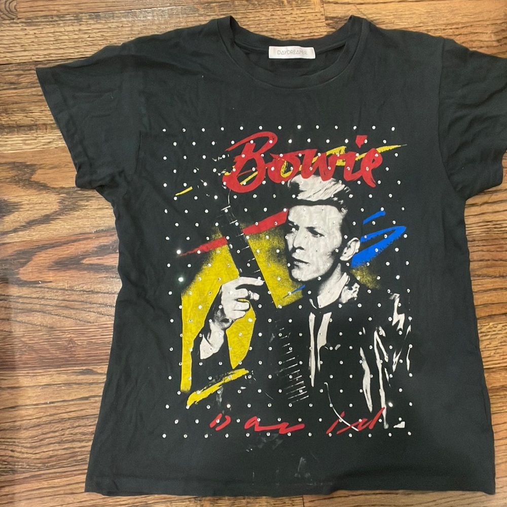 David Bowie graphic tee super cool bedazzled tee shirt size is a small- medium